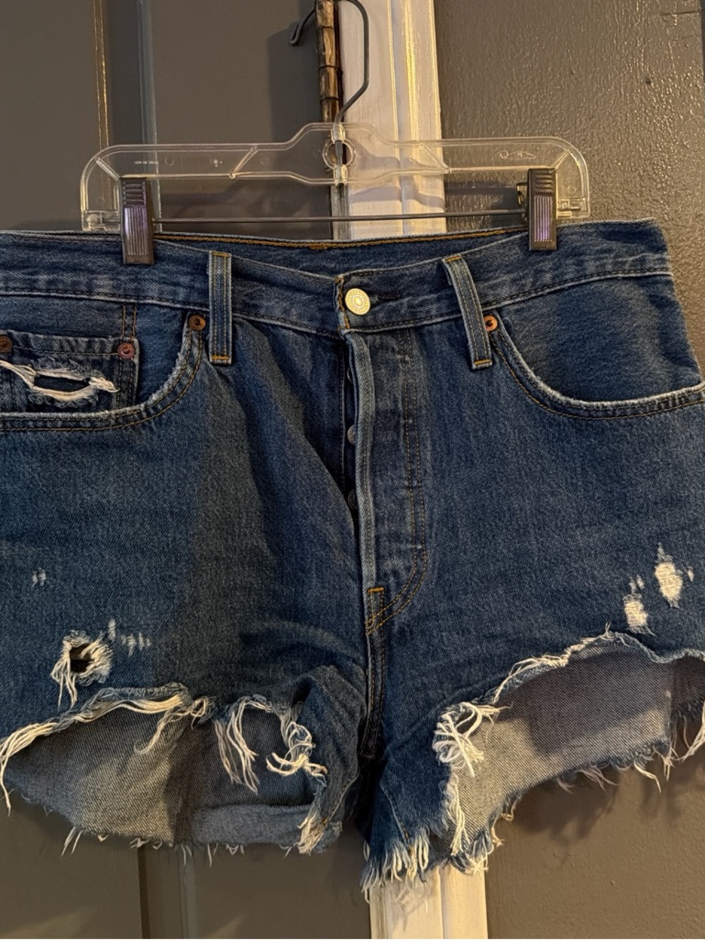 Levi's Dark Blue Distressed Denim Jean Shorts